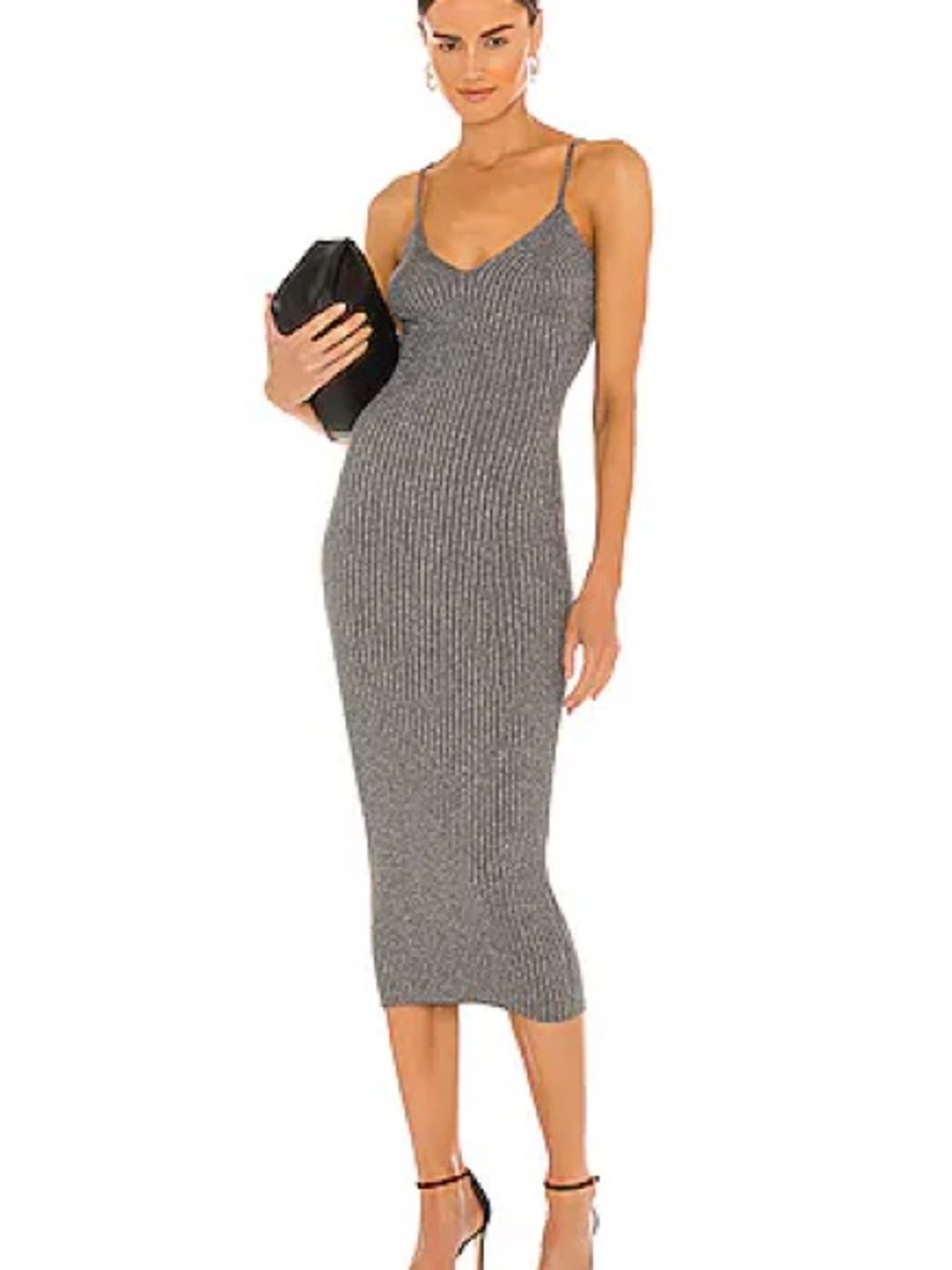 All Saints Ribbed Metallic Knit Slip Dress - Gray